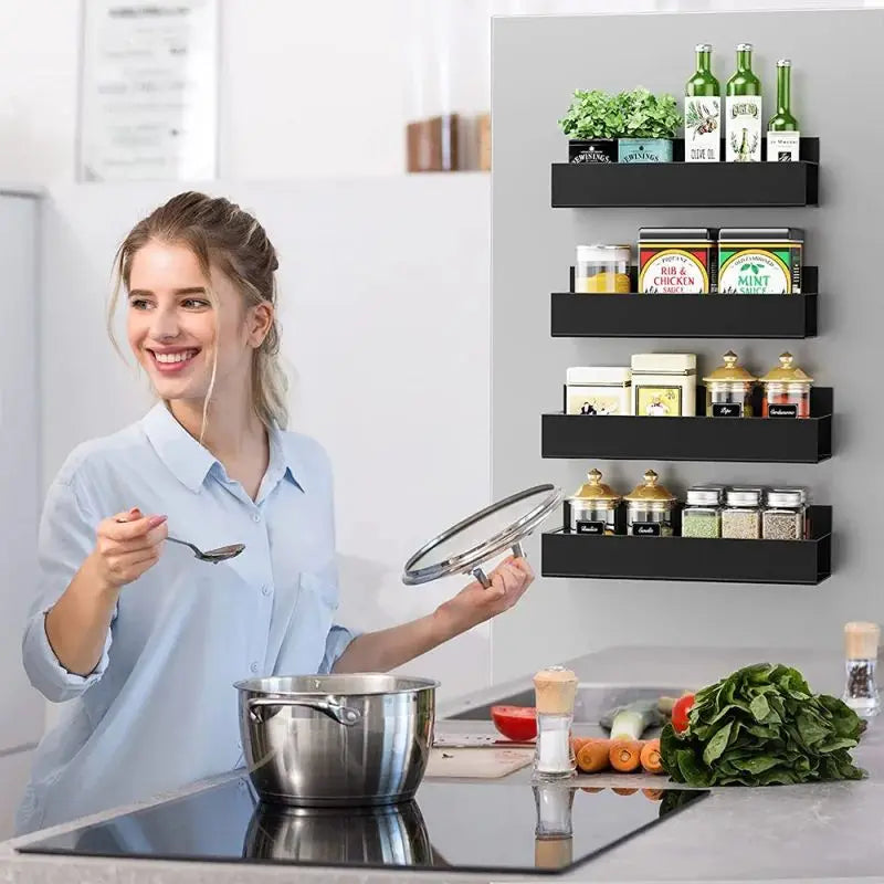 🧲 Magnetic Fridge Shelf – Spice Rack & Storage in One! 🖤✨