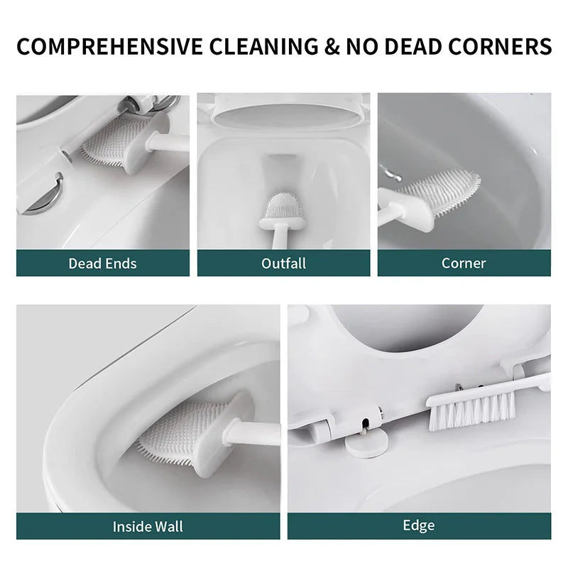 Wall Hanging Toilet Brush with Holder Long Handled Silicone