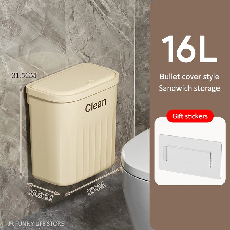 12/16L Press Type Wall Mounted Trash Can For Bathroom Toilet