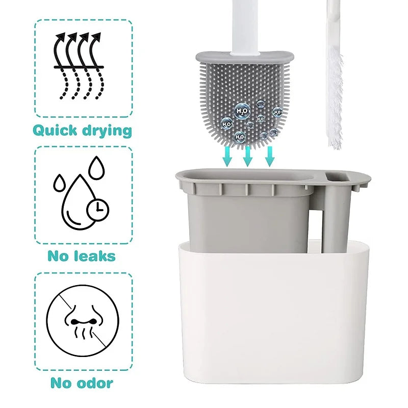 Wall Hanging Toilet Brush with Holder Long Handled Silicone