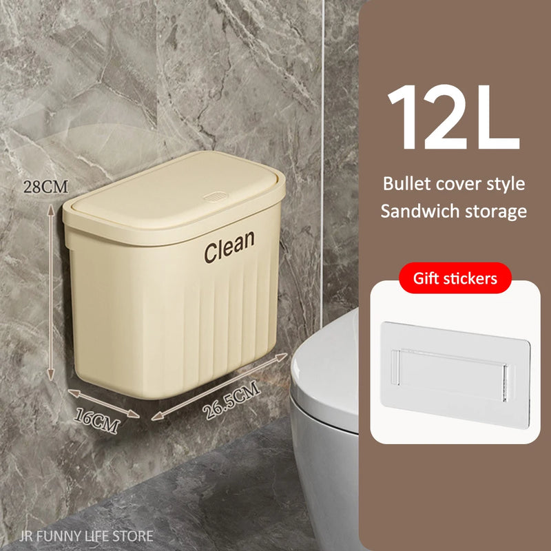 12/16L Press Type Wall Mounted Trash Can For Bathroom Toilet