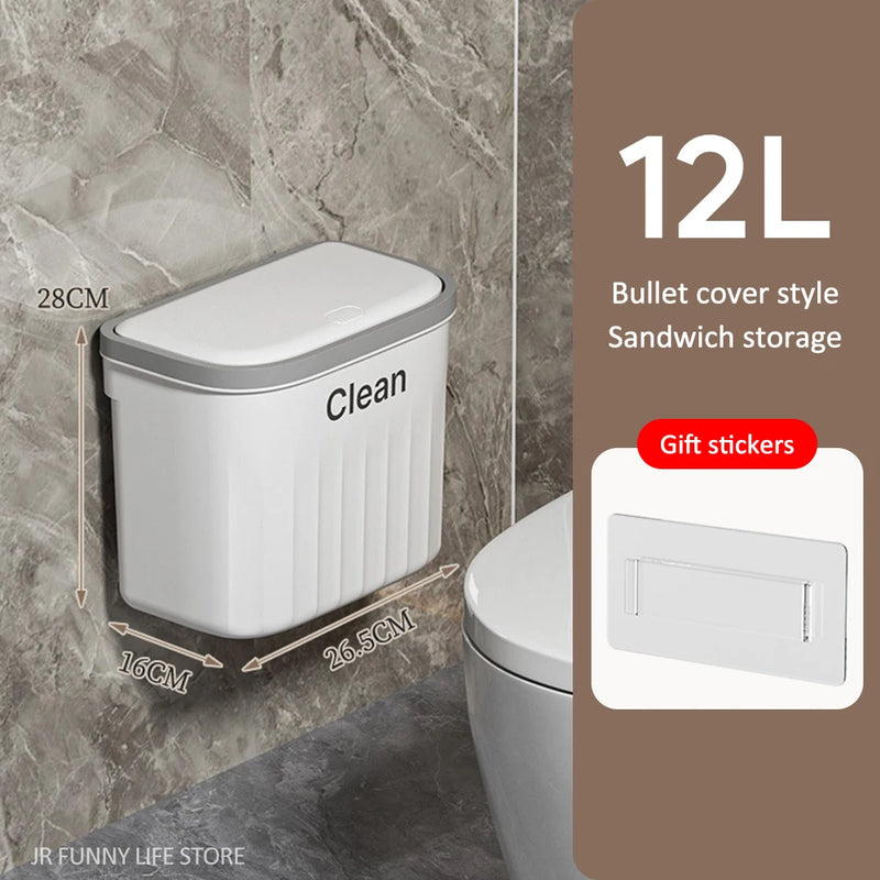 12/16L Press Type Wall Mounted Trash Can For Bathroom Toilet