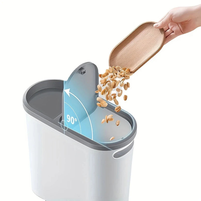 Slim Plastic Trash Bin – Press-Top Lid, Space-Saving for Bathroom, Kitchen & Living Room
