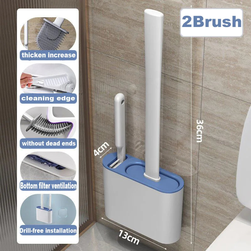 Wall Hanging Toilet Brush with Holder Long Handled Silicone