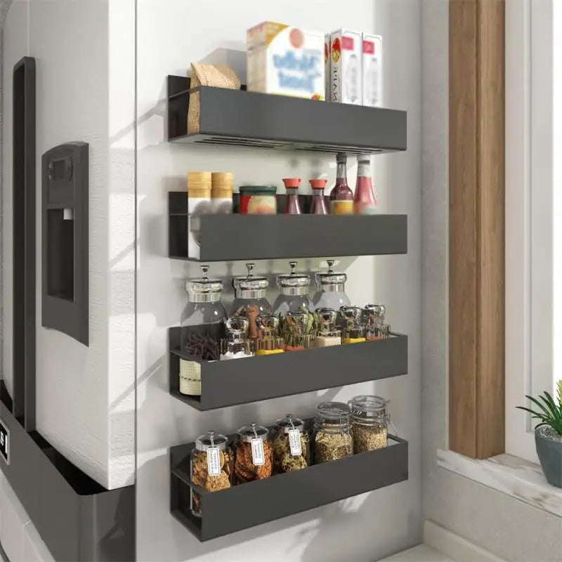 🧲 Magnetic Fridge Shelf – Spice Rack & Storage in One! 🖤✨