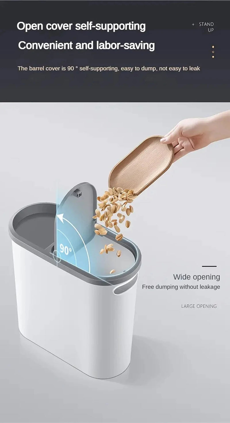 Slim Plastic Trash Bin – Press-Top Lid, Space-Saving for Bathroom, Kitchen & Living Room