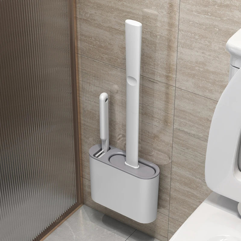 Wall Hanging Toilet Brush with Holder Long Handled Silicone