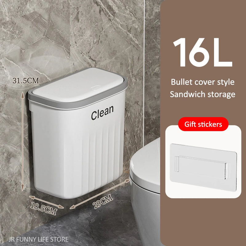 12/16L Press Type Wall Mounted Trash Can For Bathroom Toilet